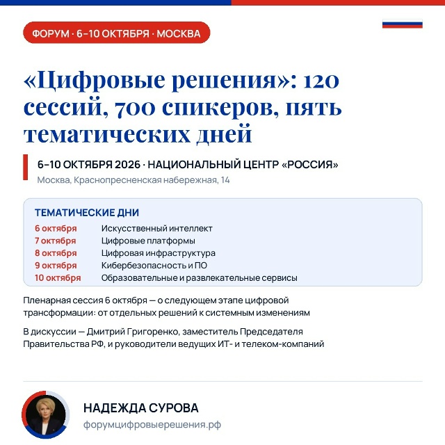 Опубликована программа форума «Цифровые решения»: 120 сессий, 700 спикеров, пять тематических дней